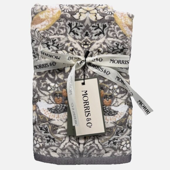 x4 William Morris Strawberry Thief Bird Velour Hand Towel Set Gray Bedlinen Clay